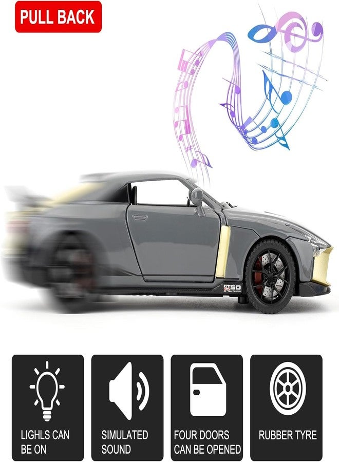 KENIRY Scale Exclusive Alloy Metal Pull Back Die-cast Car Model with Sound Light Mini Auto Toy for Kids Metal Model Toy Car with Sound and Light (1.24 Scale -NI-SSAN GT-R50-GREY) - Image 3